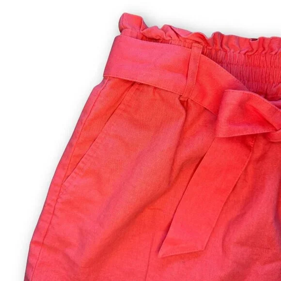 J Crew Paper Bag Belted Linen Skirt in Coral Size Medium - Picture 3 of 5